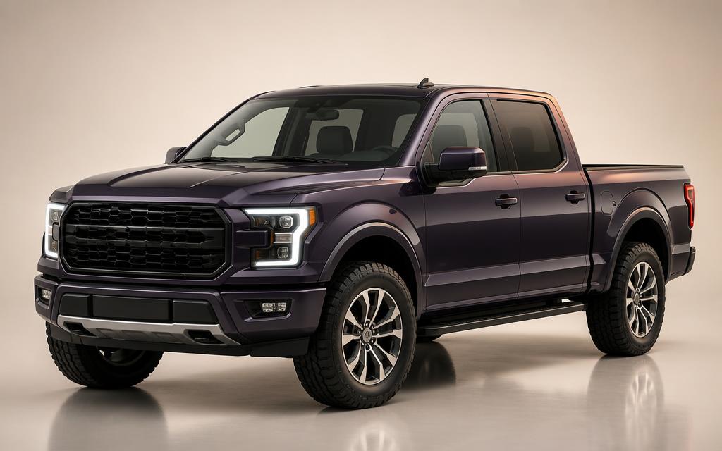 Studio render of a crew-cab pickup truck